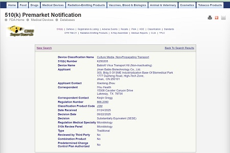 BABIO, Virüs Taşıma Kiti için ABD FDA 510(k) İznini Güvenceye Aldı (İnaktif Olmayan)